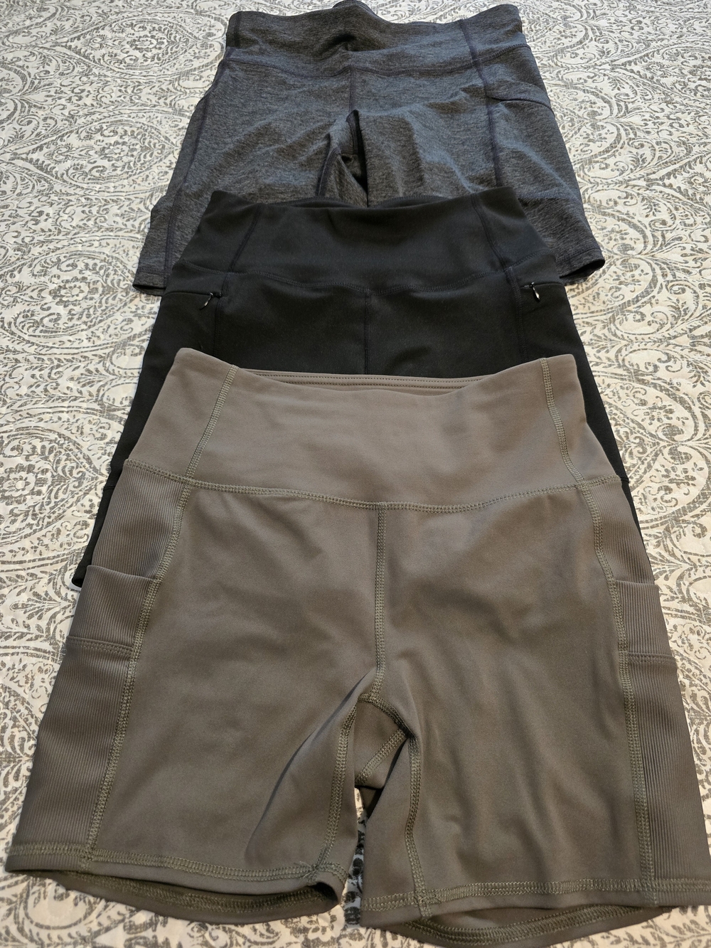 High-Rise Workout Bike Shorts - Gray, Black, Green